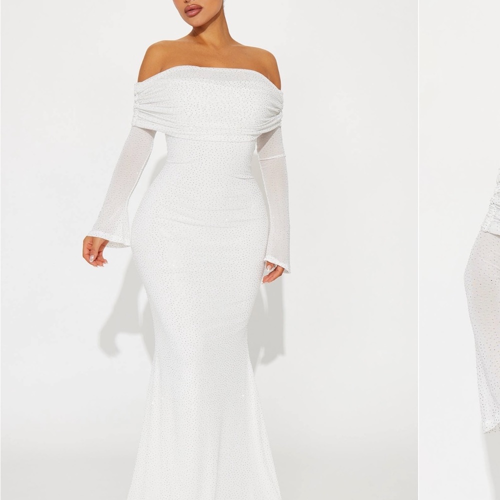 Fashion Nova White Off-Shoulder Maxi Dress